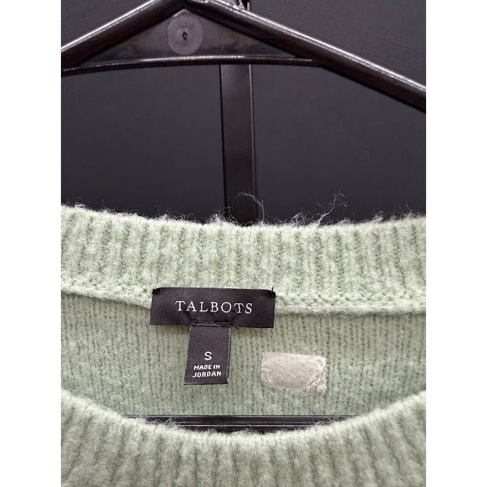 Talbots Cable Knit Ruffle Crewneck Sweater Mint - Picture 4 of 6
